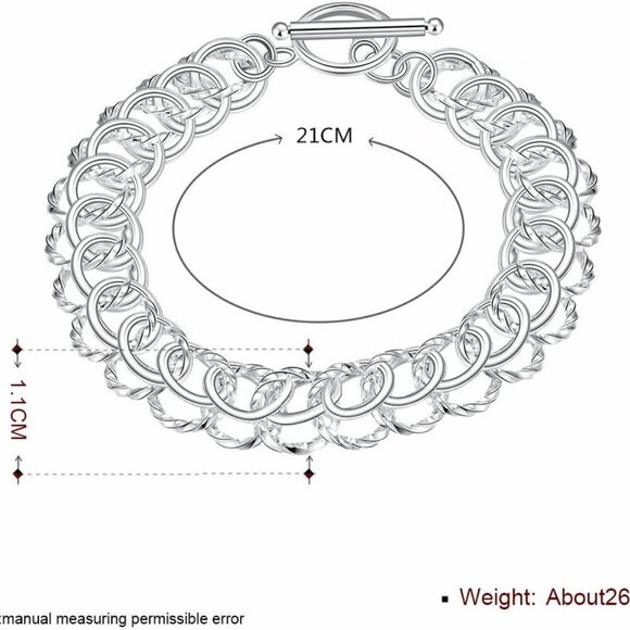 Fashion Sterling Silver 2 Layers Twisted Link Chain Bracelet with Diamond Cut Hi - Picture 2 of 4